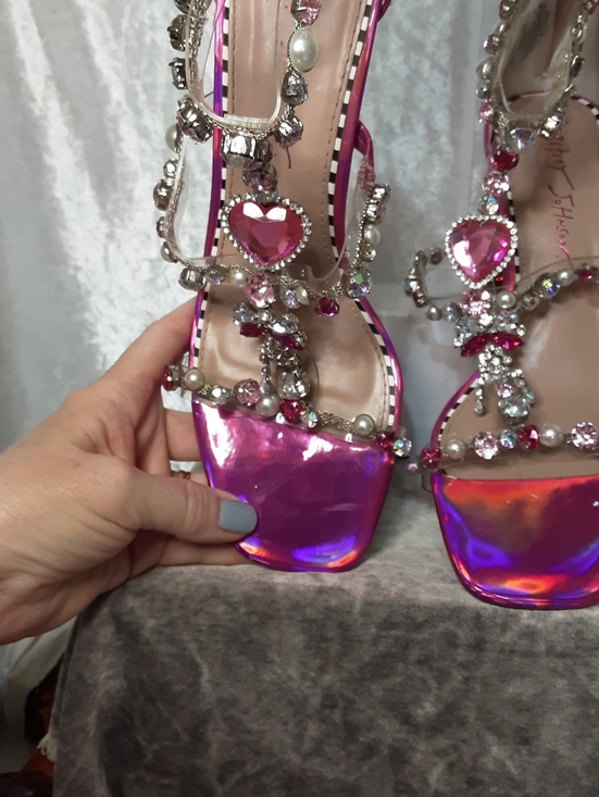 Betsey Johnson Hot Pink Rhinestone Dress Shoes With Glitter Heels - Picture 10 of 16